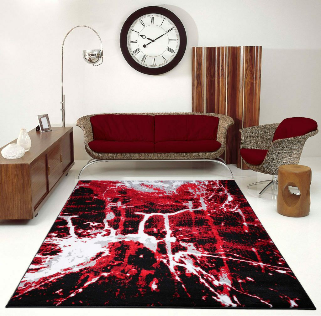 Soft Contemporary Abstract Area Rug Carpet, Red/Black