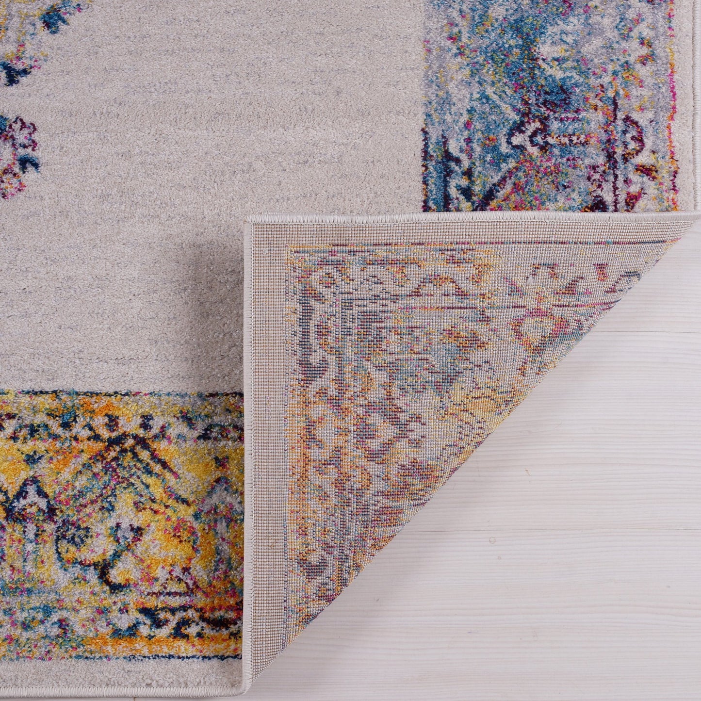 Saba Traditional Border Style Machine Made European Indoor Small Runner Rug Carpet in Cream Multicolor