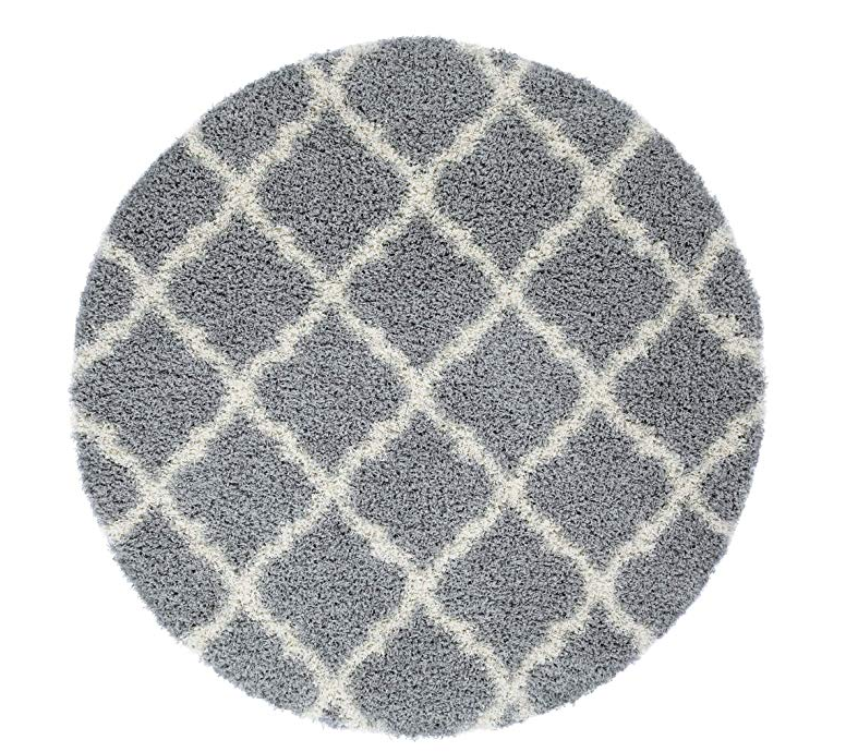Rugs 5 Feet Diameter Round Shaggy Modern Area Rug Carpet in Grey-Cream