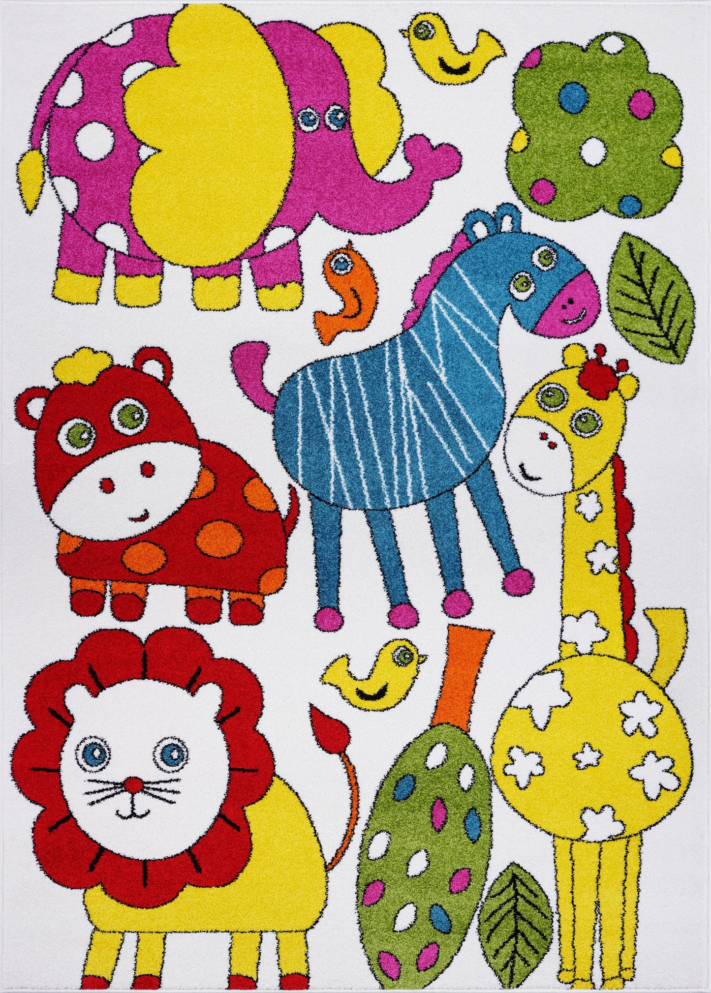 Cartoonish Style Animals Theme Made in Europe Indoor Kids Area Rug Carpet in Cream-Multi