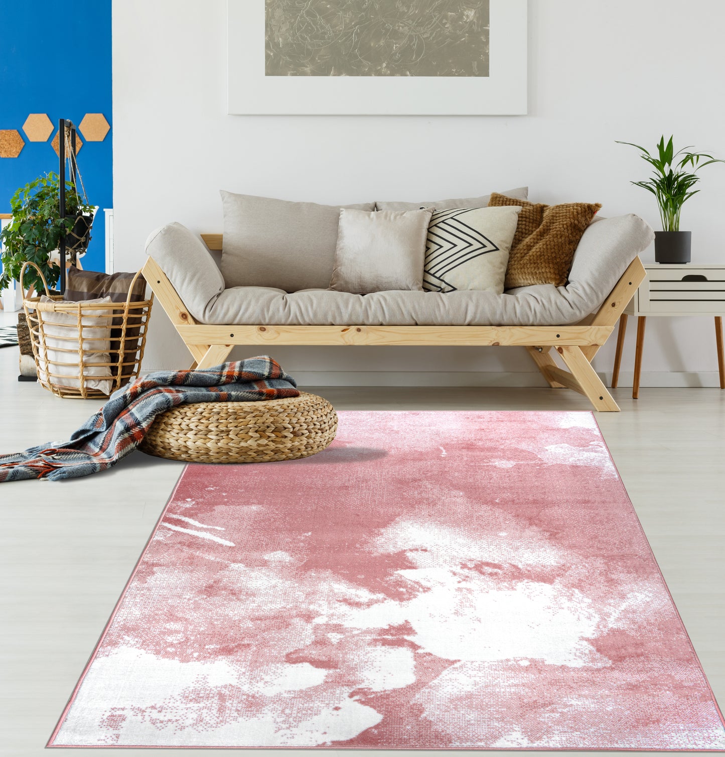 Pink Abstract Rustic Modern Marble Pattern Area Rug