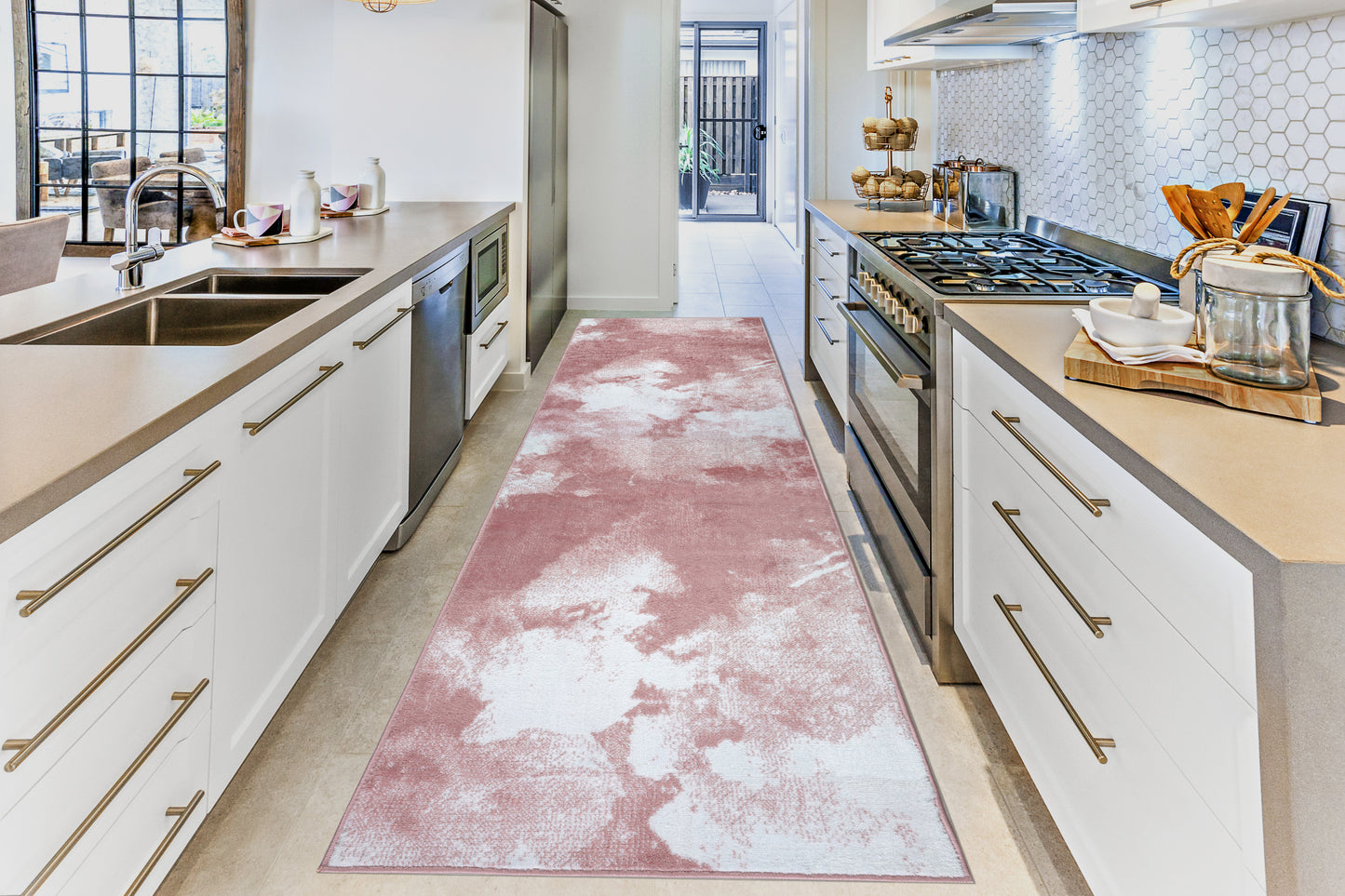 Pink Abstract Rustic Modern Marble Pattern Area Rug