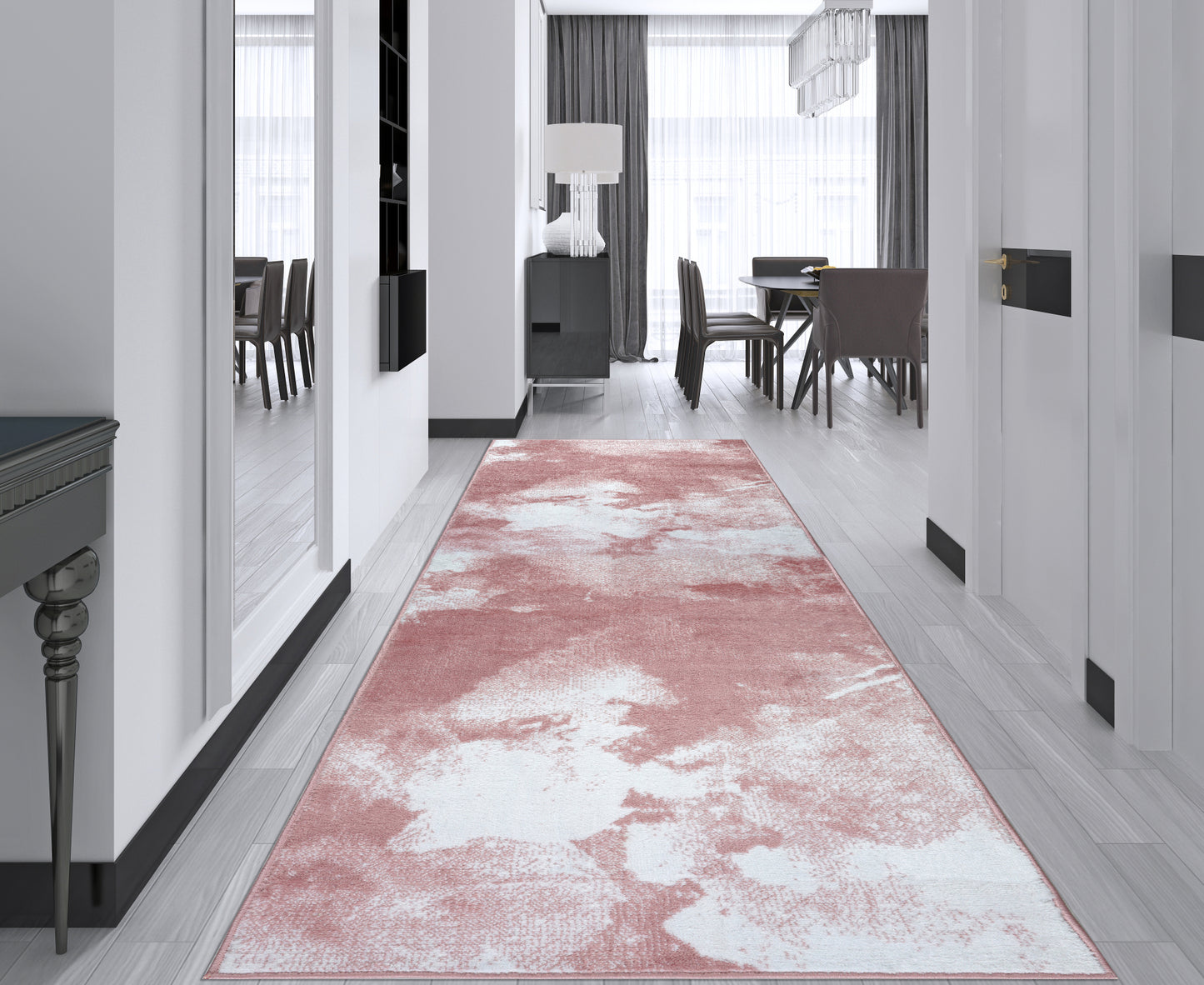 Pink Abstract Rustic Modern Marble Pattern Area Rug