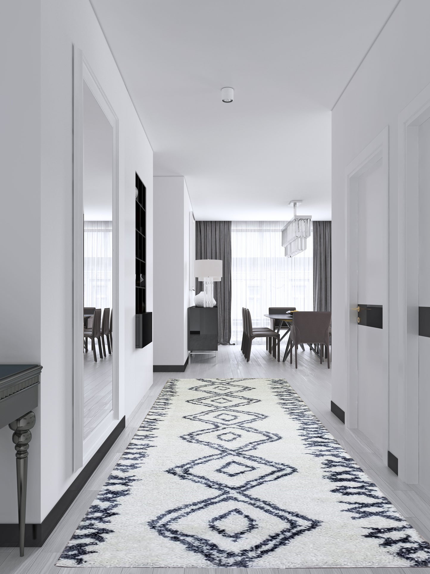 Casablanca Shaggy White Dark Blue Area Rug