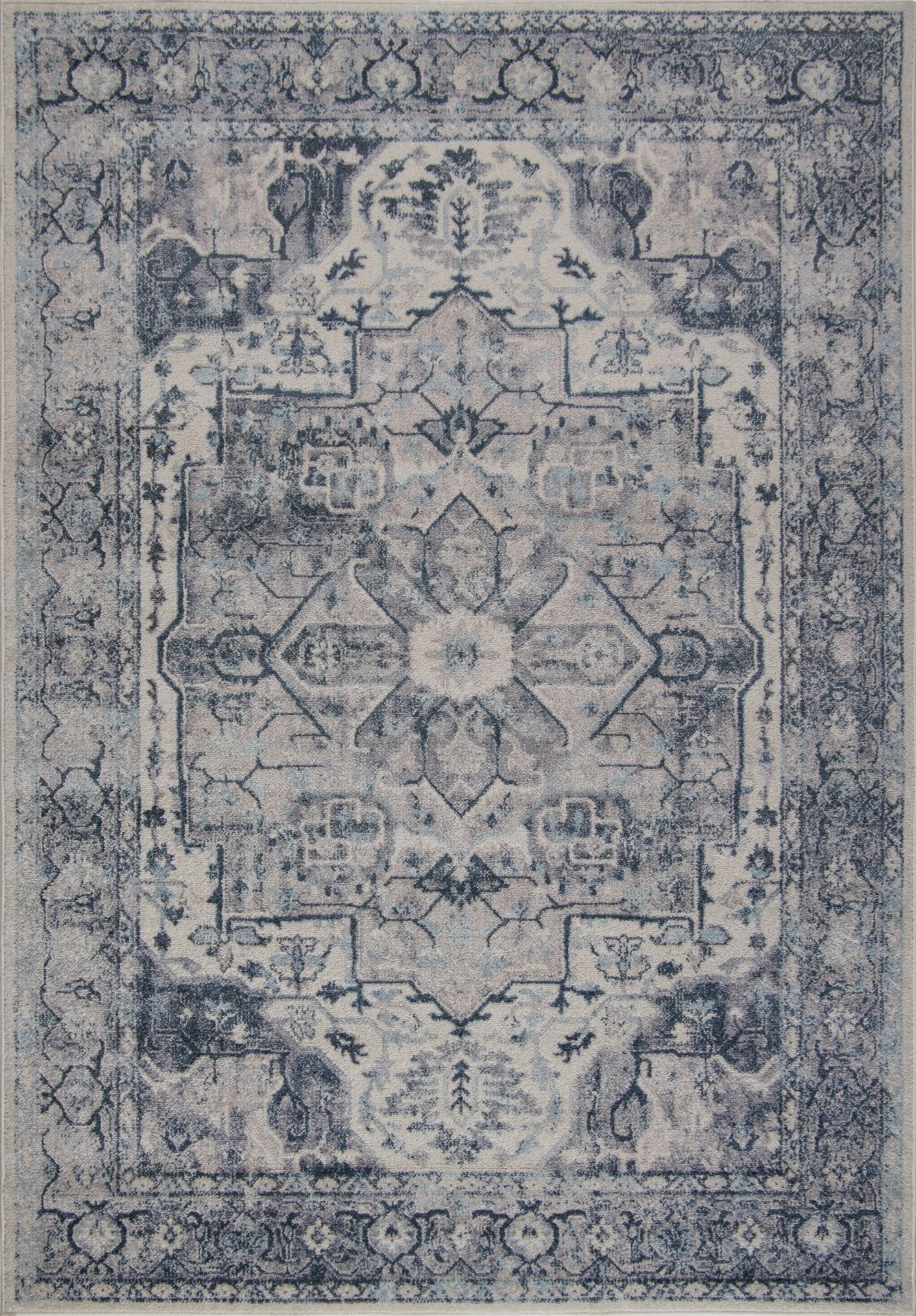 Atlantis Persian Bordered Blue and Grey Area Rug