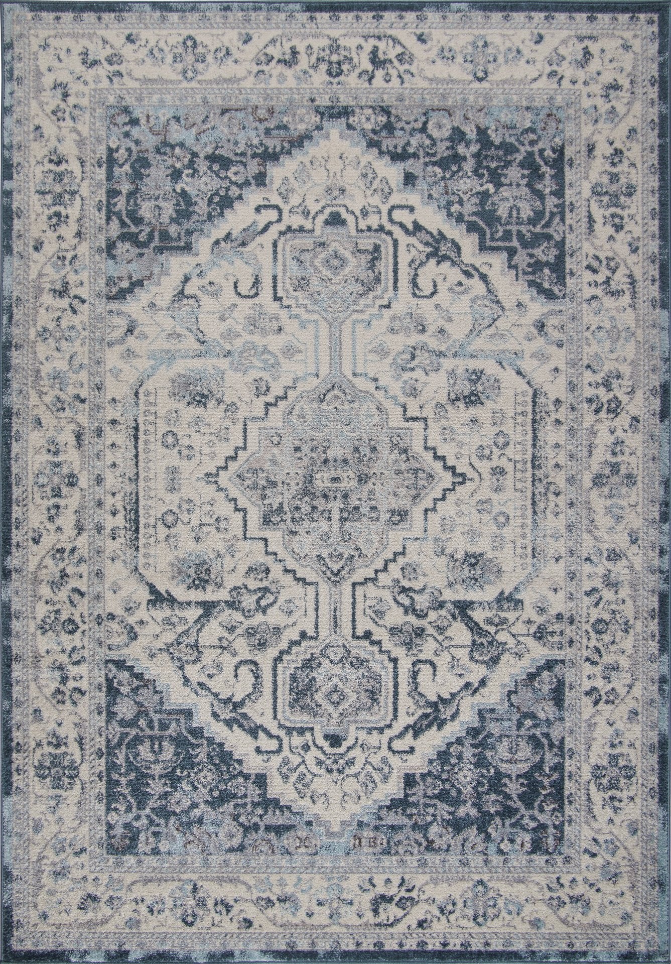 Lux Cotto Persian Bordered Blue Cream Area Rug