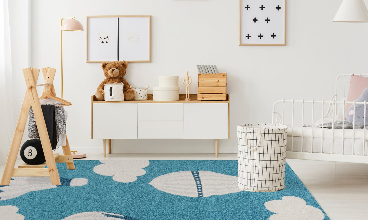 Parachute White Turquoise Kids Area Rug