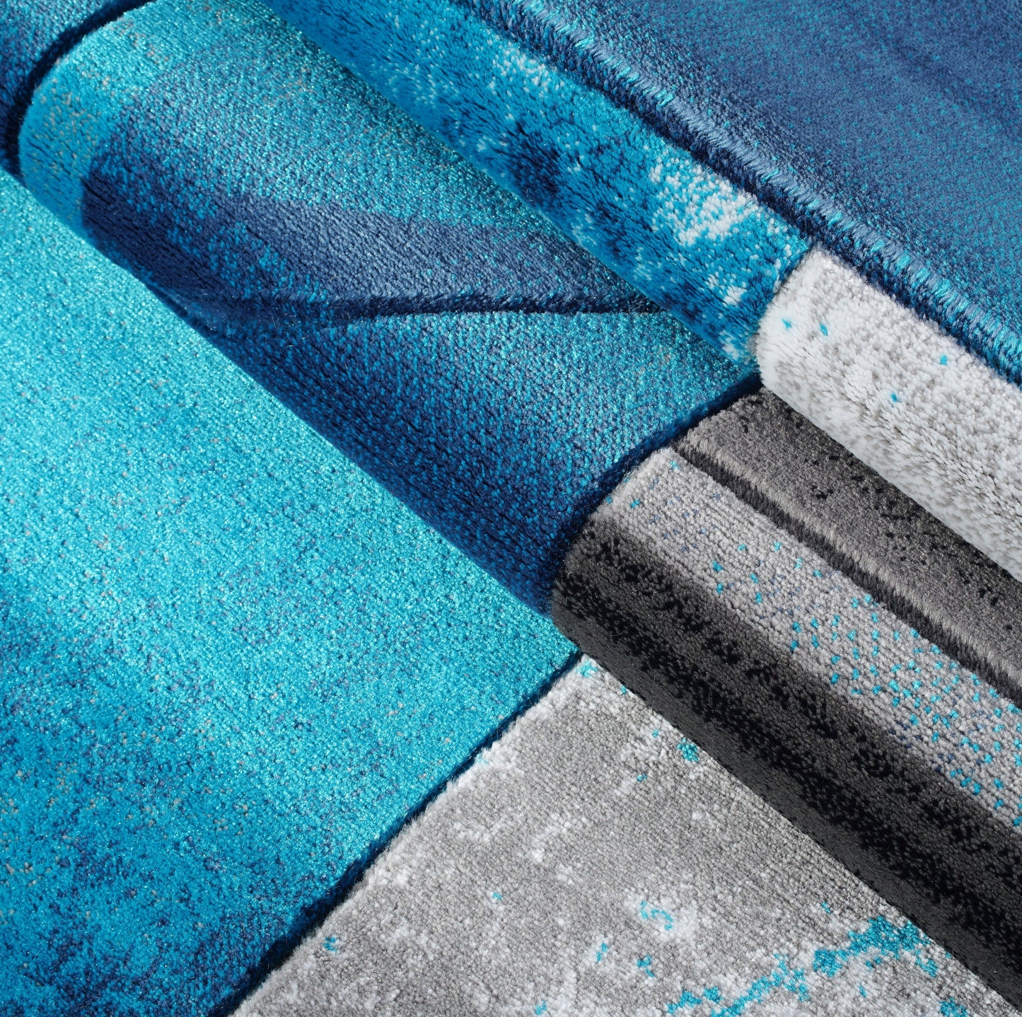 ANS10971 Adonis Collection Geometric Turquoise Balck and Grey Polypropylene Area Rug Carpet