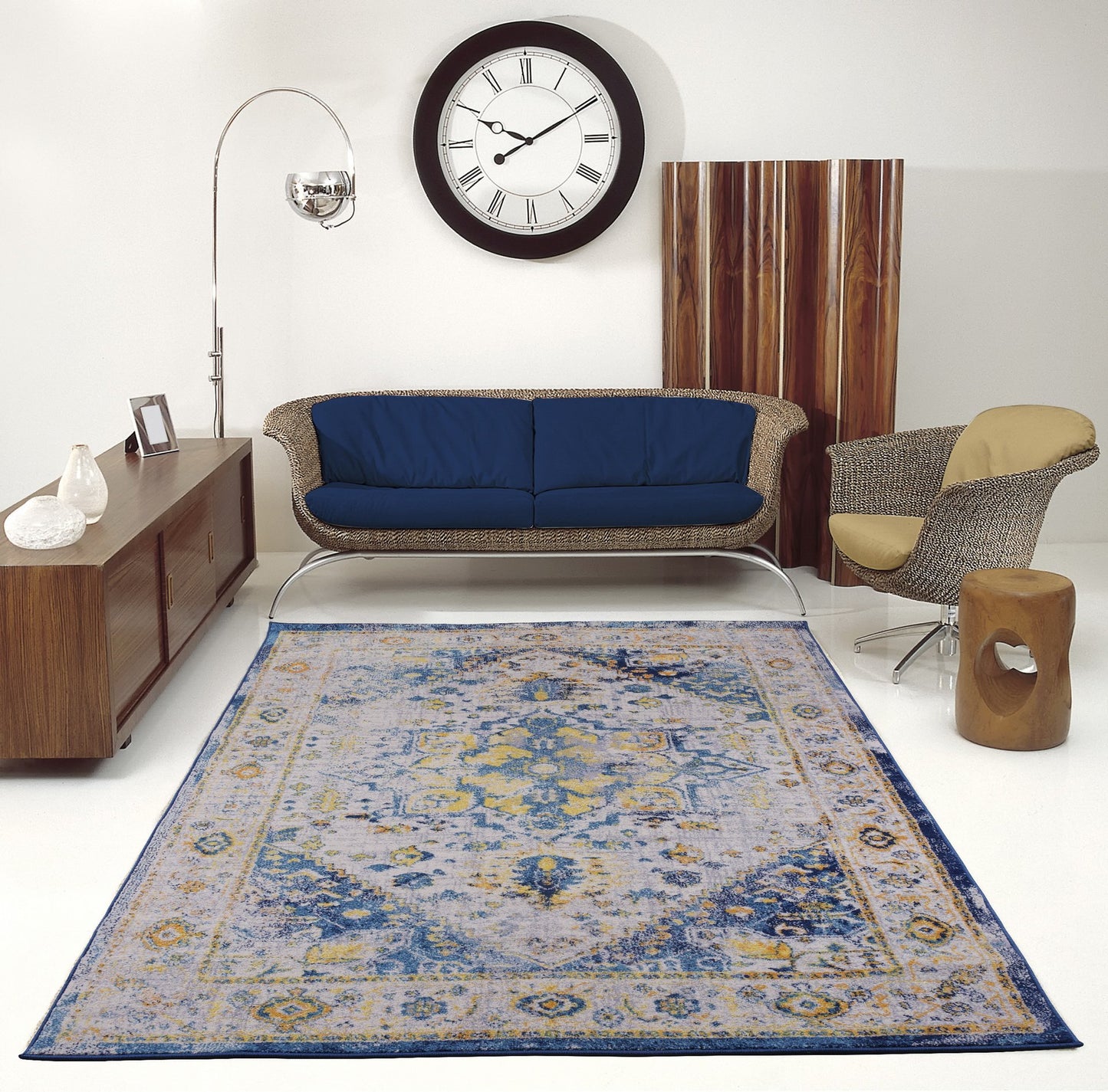 Modena Traditional Design Turkish Machine Made Beautiful Indoor Mat Carpet in Blue Multicolor, 2x3 (1'10" x 2'11", 57cm x 90cm), 2x3 (1'10" x 2'11", 57cm x 90cm), Blue Multi