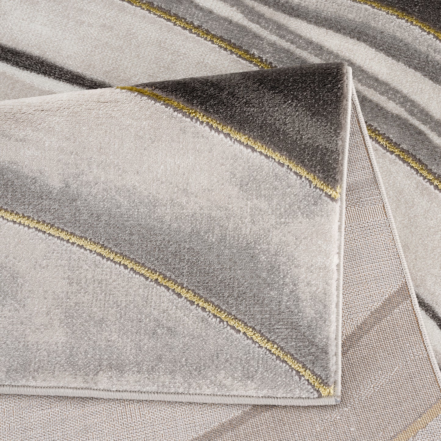 Light Dark Grey Beige Gold Spirals Waves Striped Pattern Abstract Modern Area Rug