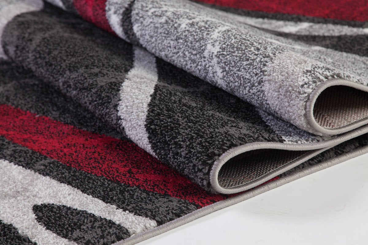 Innovative Boston Collection Spirals Abstract Pattern Mat in Red Grey Black, (2' x 3'3", 60cm x 100cm)