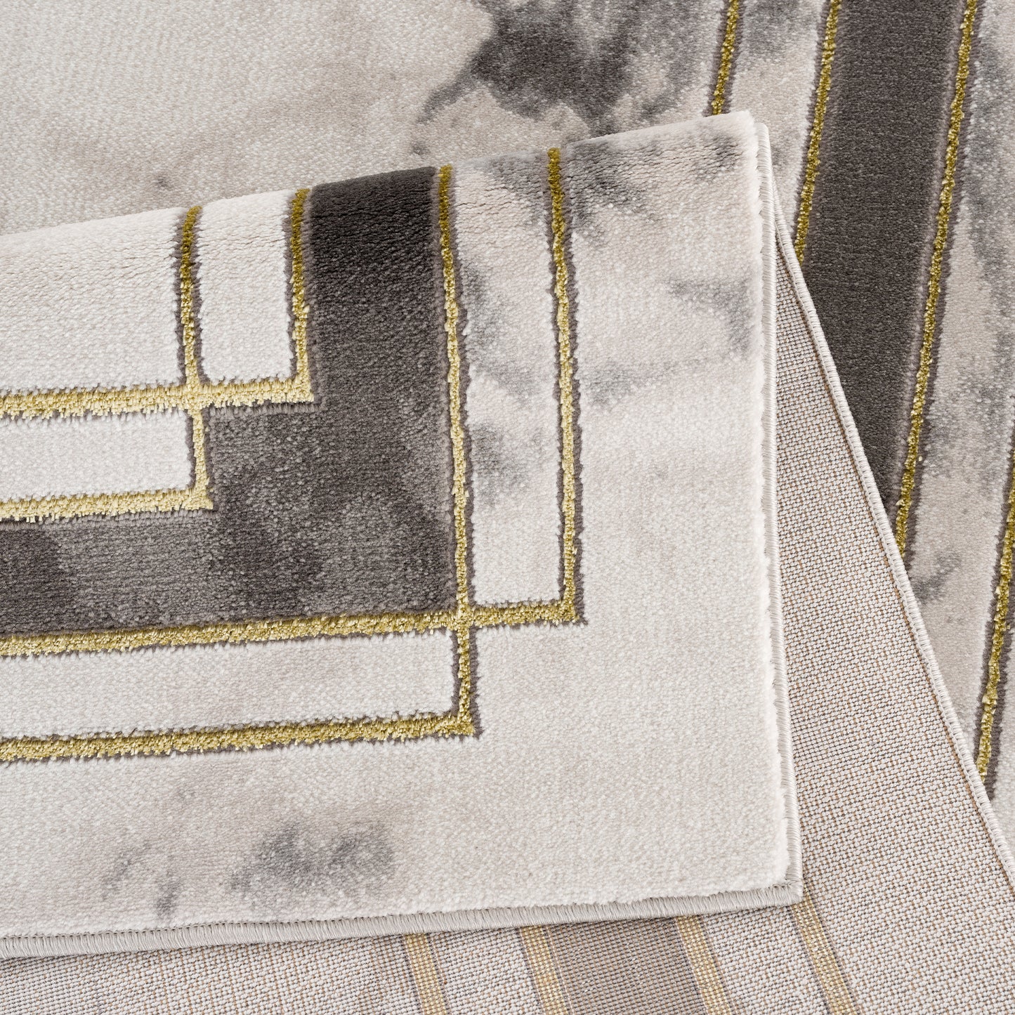 Light Dark Grey Beige Modern Abstract Striped Bordered Marble Pattern Area Rug