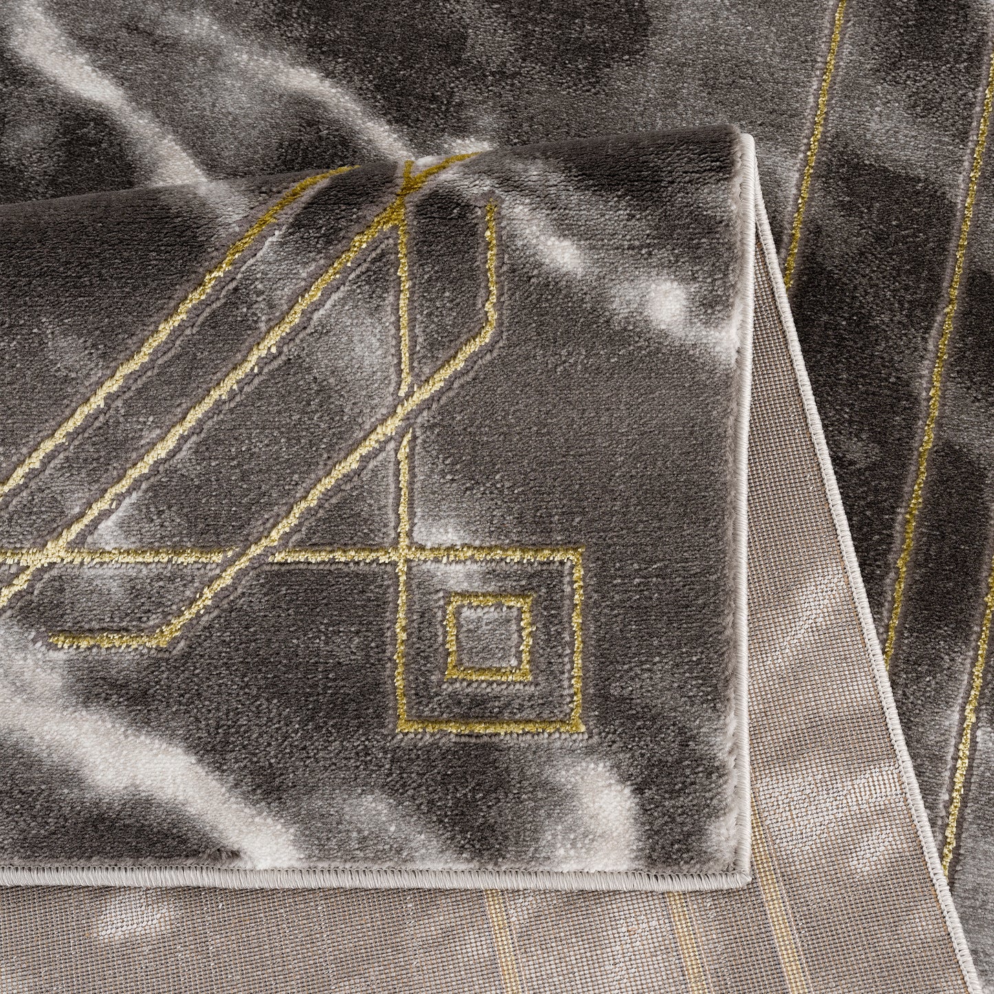 La Dole Rugs Modern Minimalistic Marble Pattern Abstract Rustic Grey Charcoal Gold Bordered Area Rug