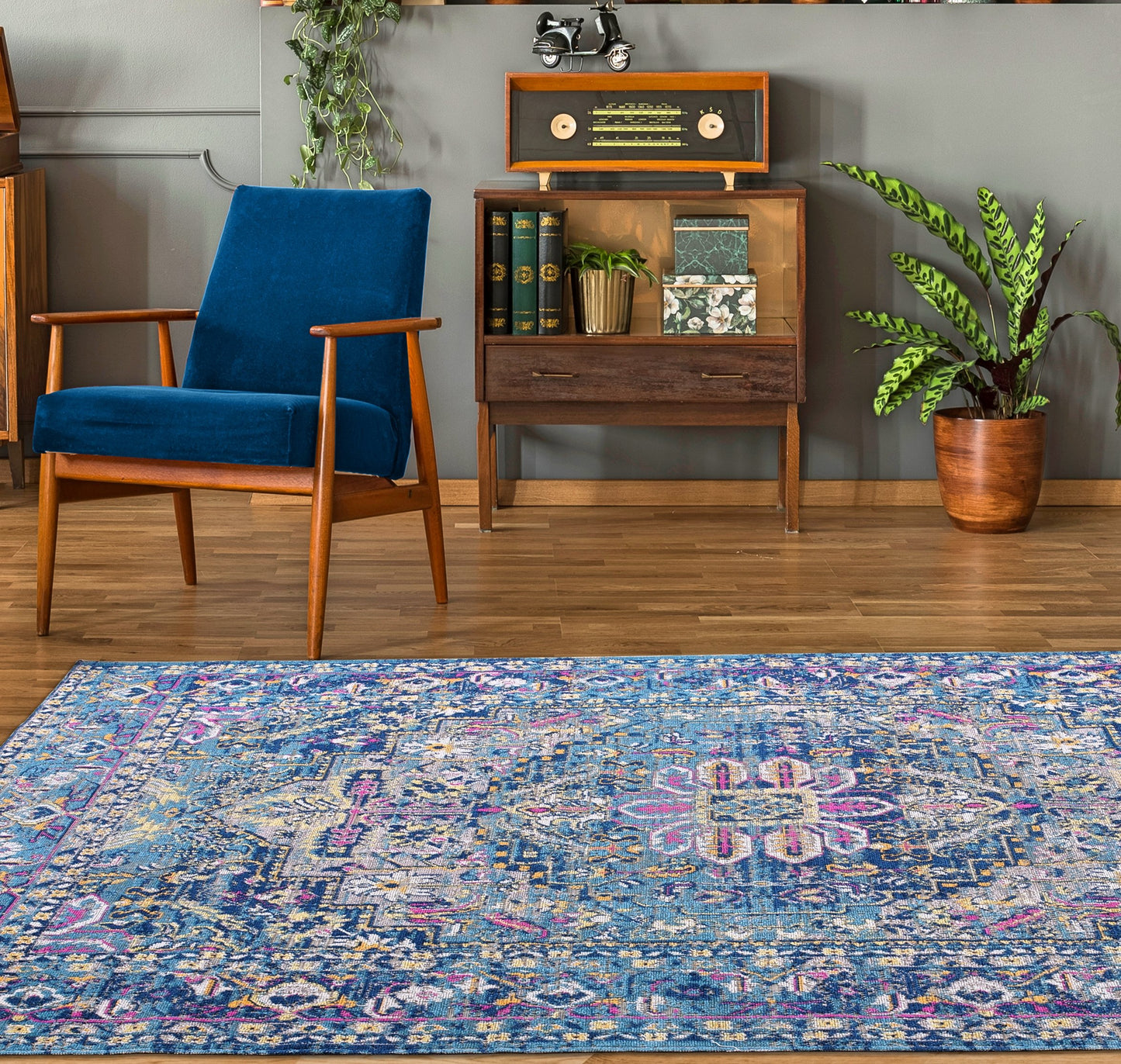 TMS13100 Timeless Collection Rowen Beautiful Blue Traditional Outdoor Mat, 2x3