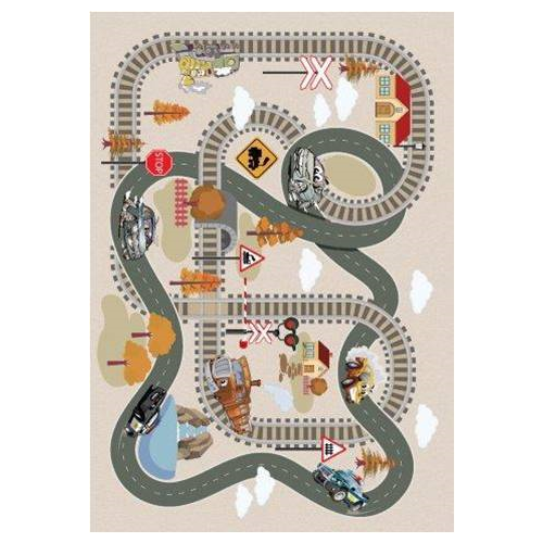 Beige Train Tracks Flatweave Play Area Rug