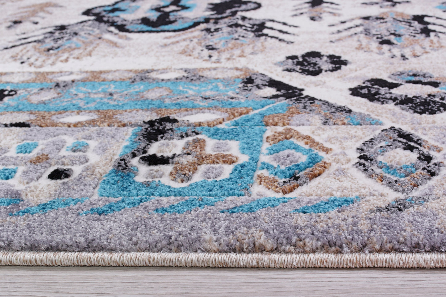 Athens Traditional Geometric Style Durable Innovative Soft Mat in Gray and Turquoise