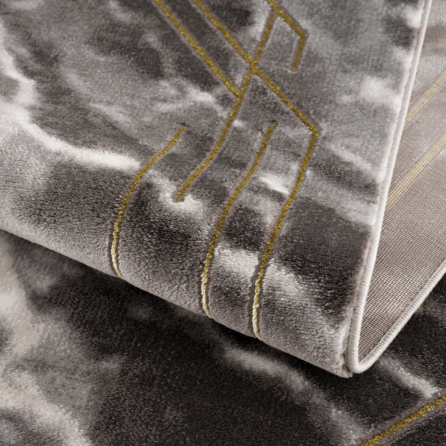 La Dole Rugs Modern Minimalistic Marble Pattern Abstract Rustic Grey Charcoal Gold Bordered Area Rug