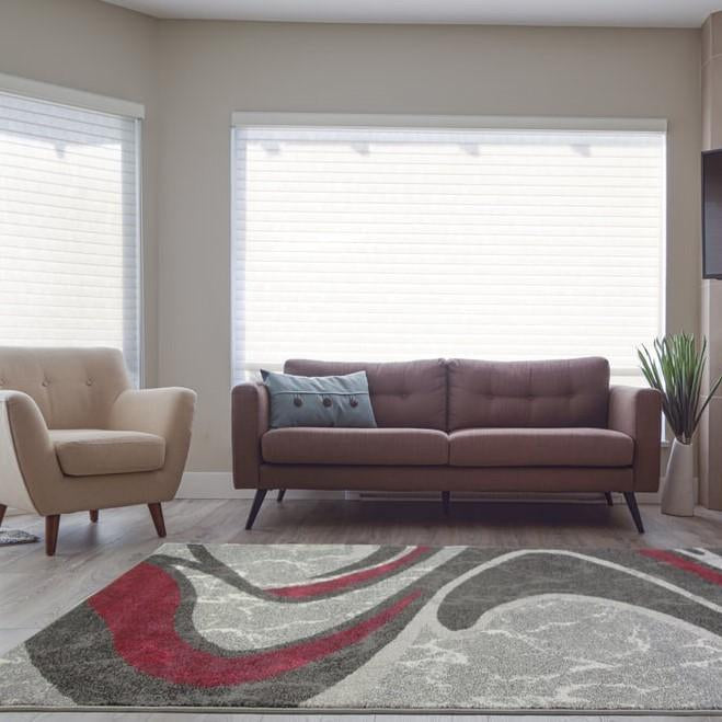Innovative Boston Collection Spirals Abstract Pattern Mat in Red Grey Black, (2' x 3'3", 60cm x 100cm)