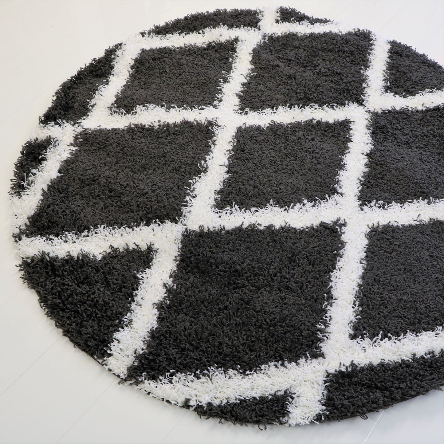 Rugs 5 Feet Diameter Round Shaggy Modern Area Rug Carpet in Dark Grey-White 3