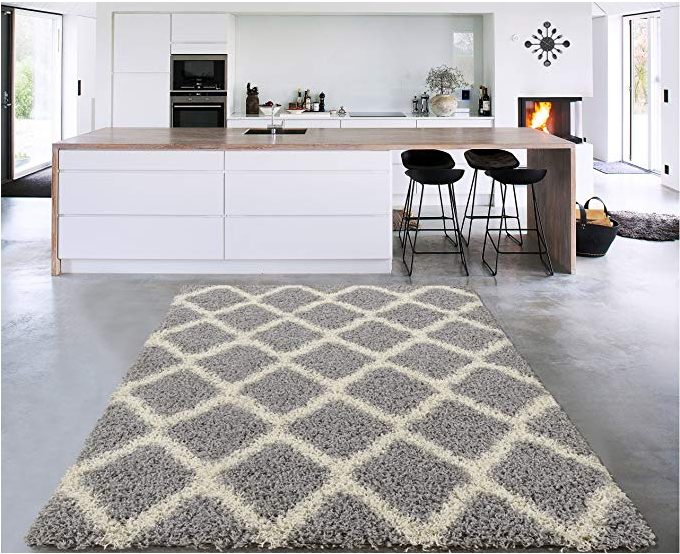 Rugs 5 Feet Diameter Round Shaggy Modern Area Rug Carpet in Grey-Cream