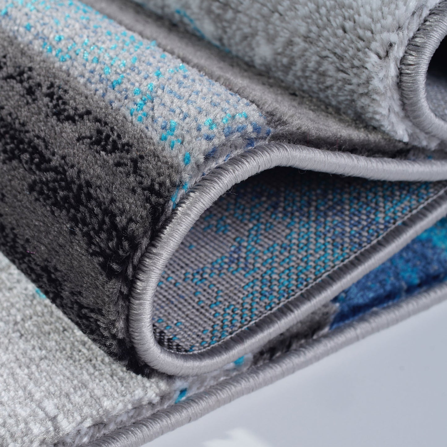 ANS10971 Adonis Collection Geometric Turquoise Balck and Grey Polypropylene Area Rug Carpet