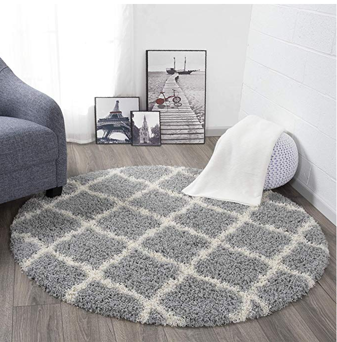 Rugs 5 Feet Diameter Round Shaggy Modern Area Rug Carpet in Grey-Cream