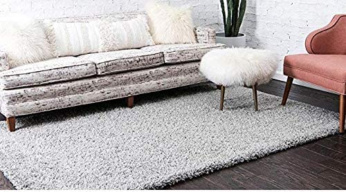 Grey Solid Shaggy Area Rug