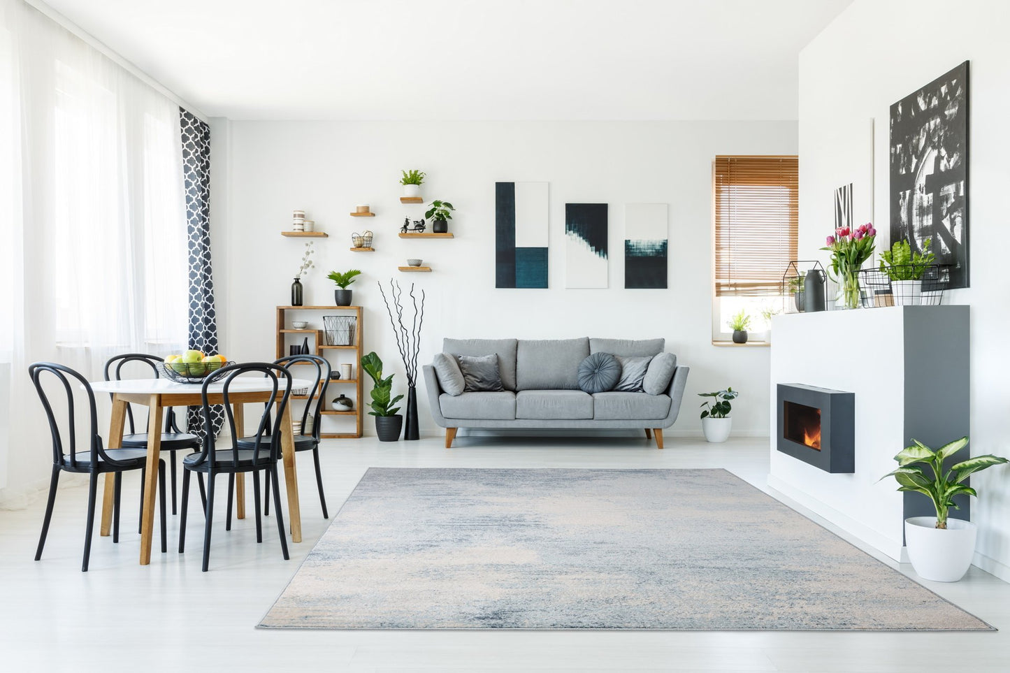 Unique Blue Ivory Rustic Area Rug