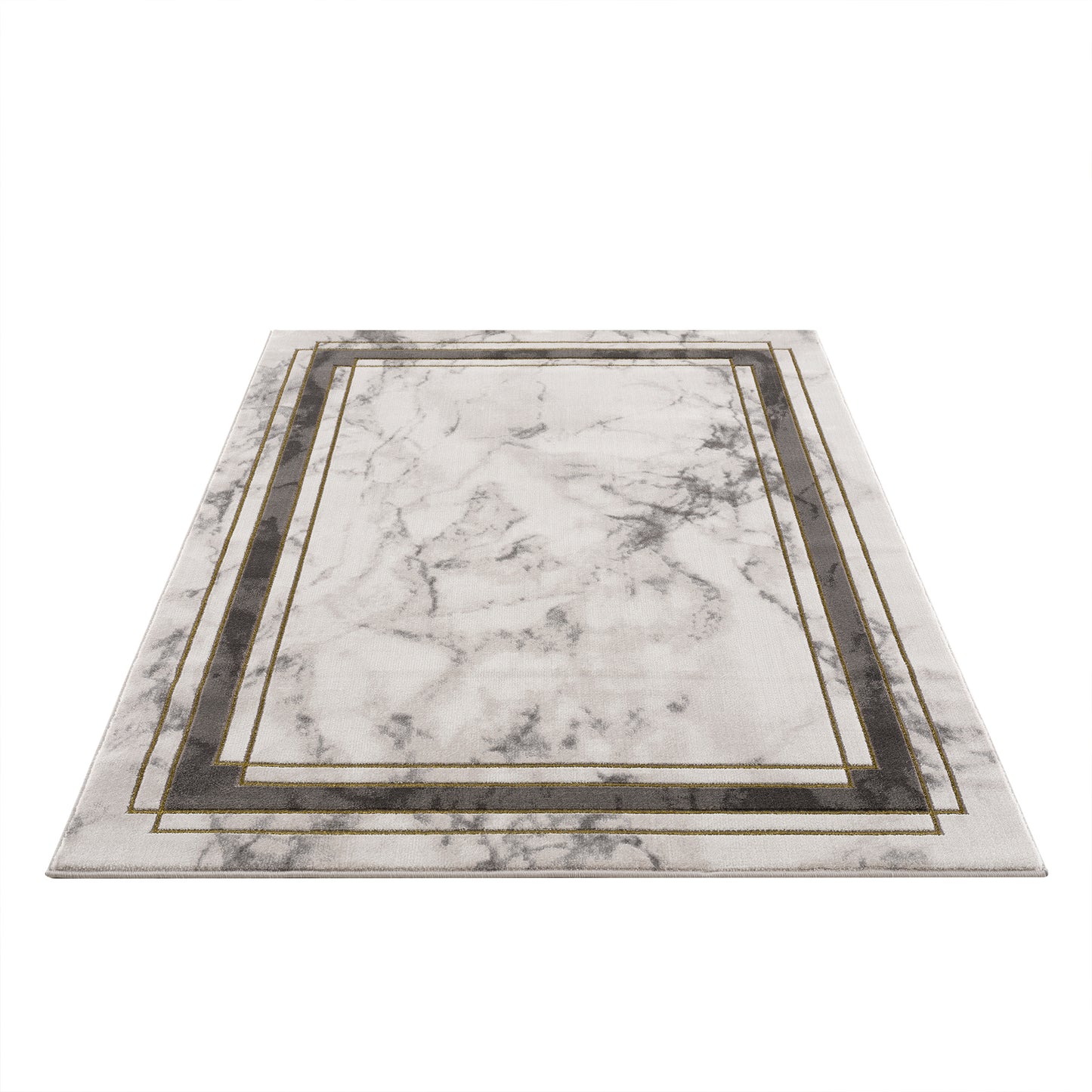 Light Dark Grey Beige Modern Abstract Striped Bordered Marble Pattern Area Rug