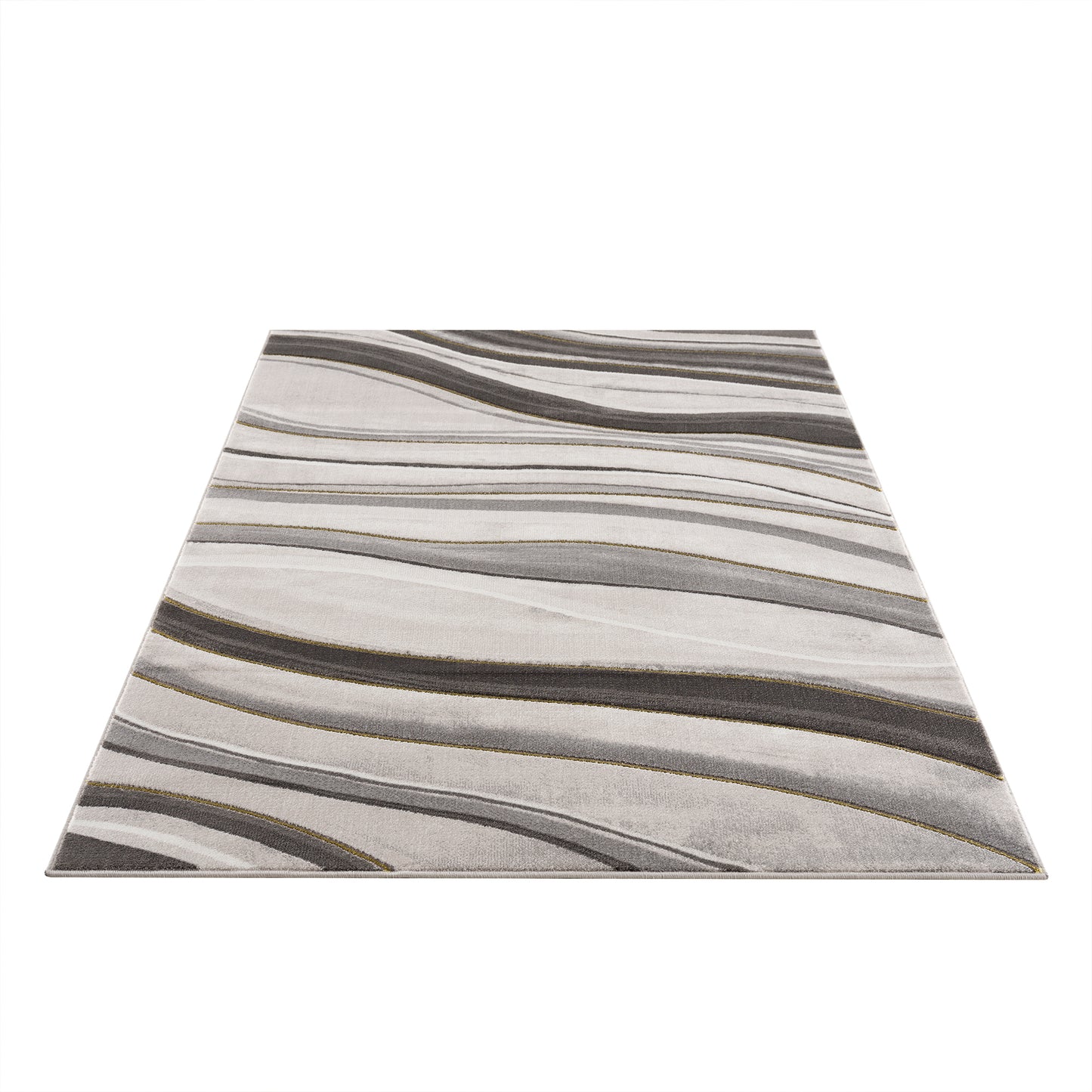 Light Dark Grey Beige Gold Spirals Waves Striped Pattern Abstract Modern Area Rug