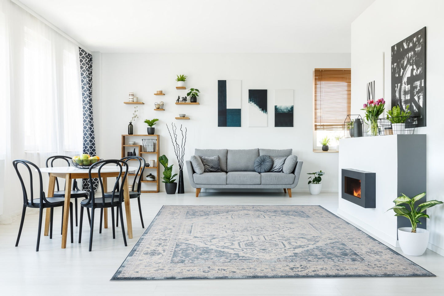 Lux Cotto Persian Bordered Blue Cream Area Rug