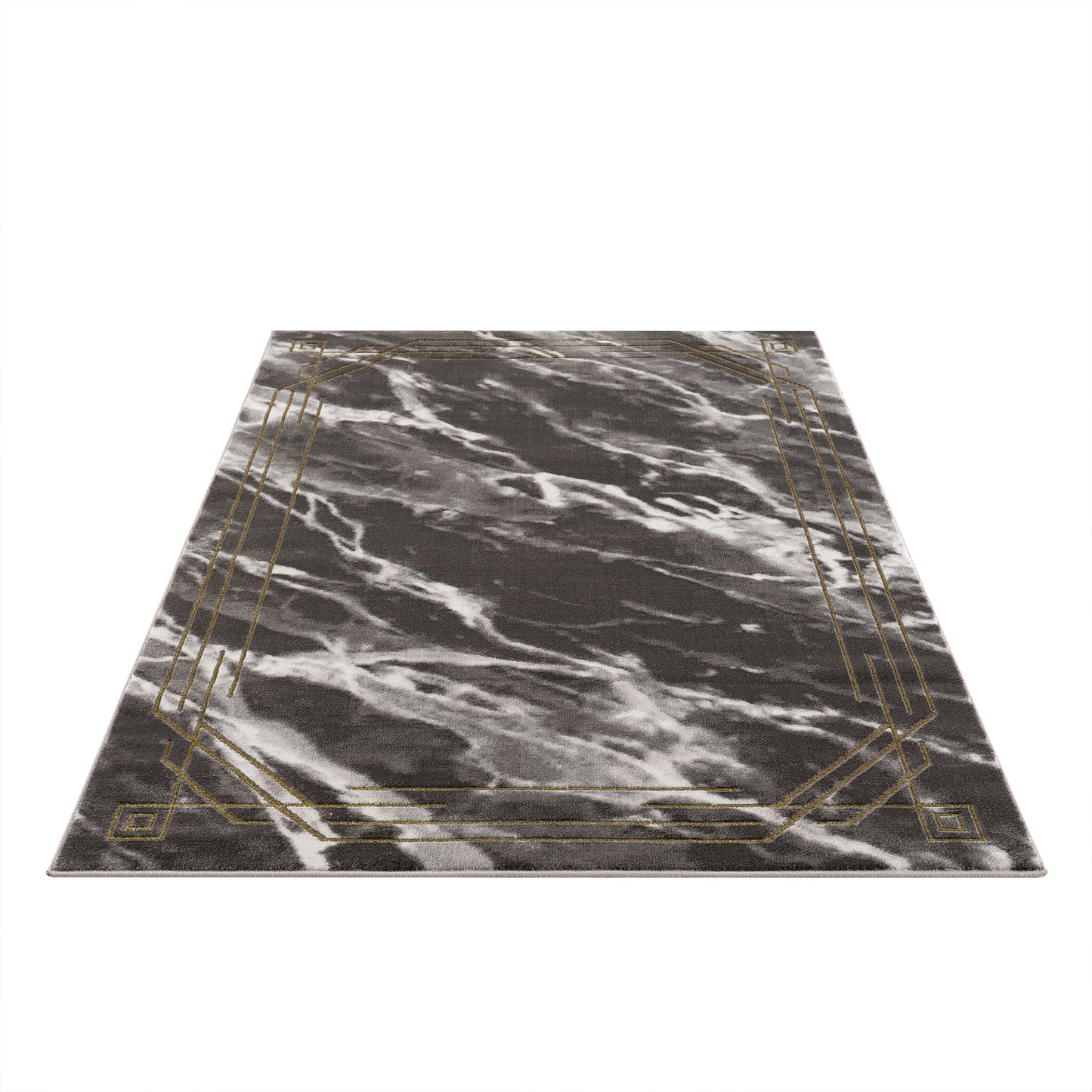 La Dole Rugs Modern Minimalistic Marble Pattern Abstract Rustic Grey Charcoal Gold Bordered Area Rug