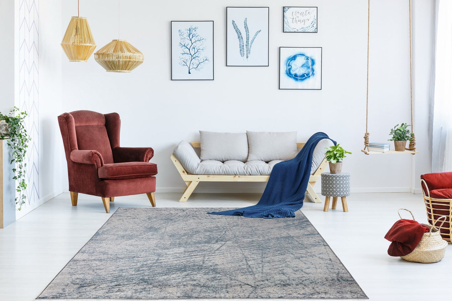 Emotion Ivory Blue Rustic Area rug