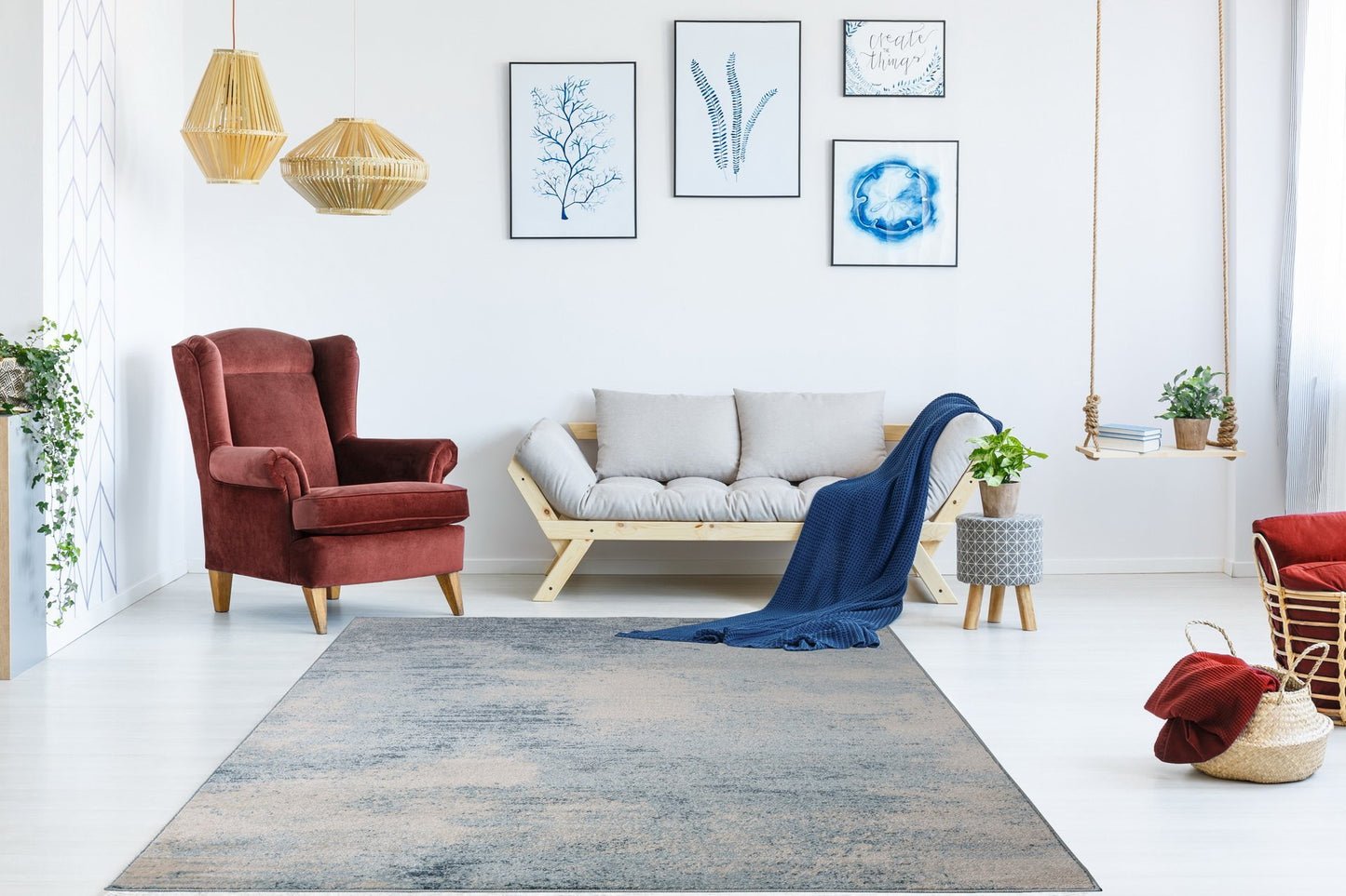 Unique Blue Ivory Rustic Area Rug