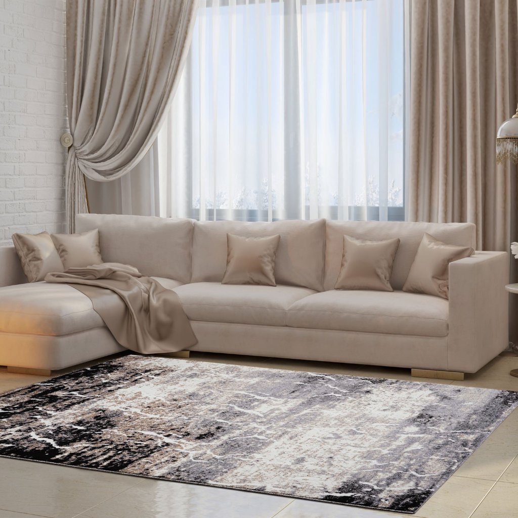 Sandbanks Area Rug Dark Grey Black Abstract Arae Rug for Dining Area, Hallway (3'11" x 5'3")