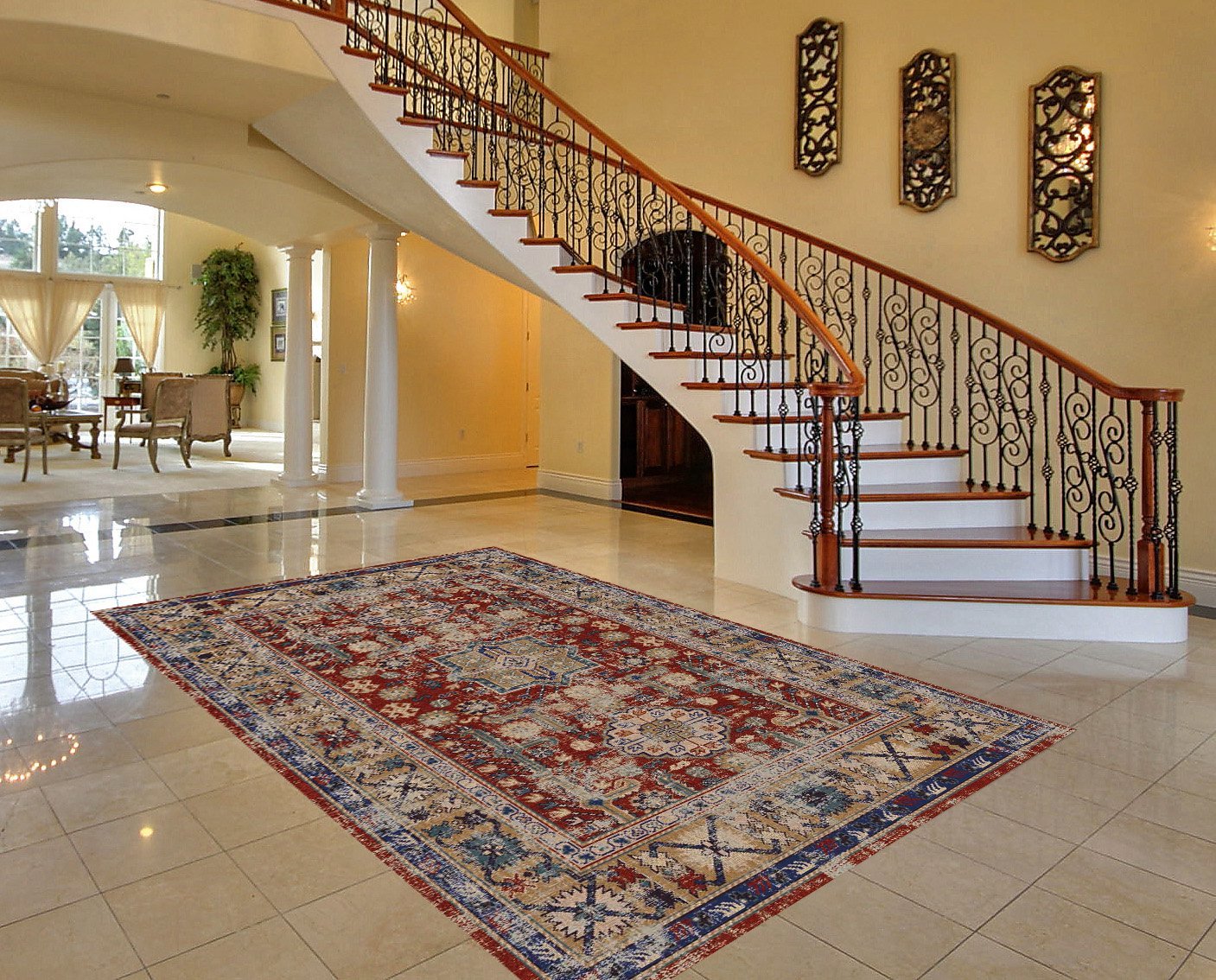 Sylvia Flatweave Distressed Pattern Brick Red Beige Area Rug 5'2" x 7'5"