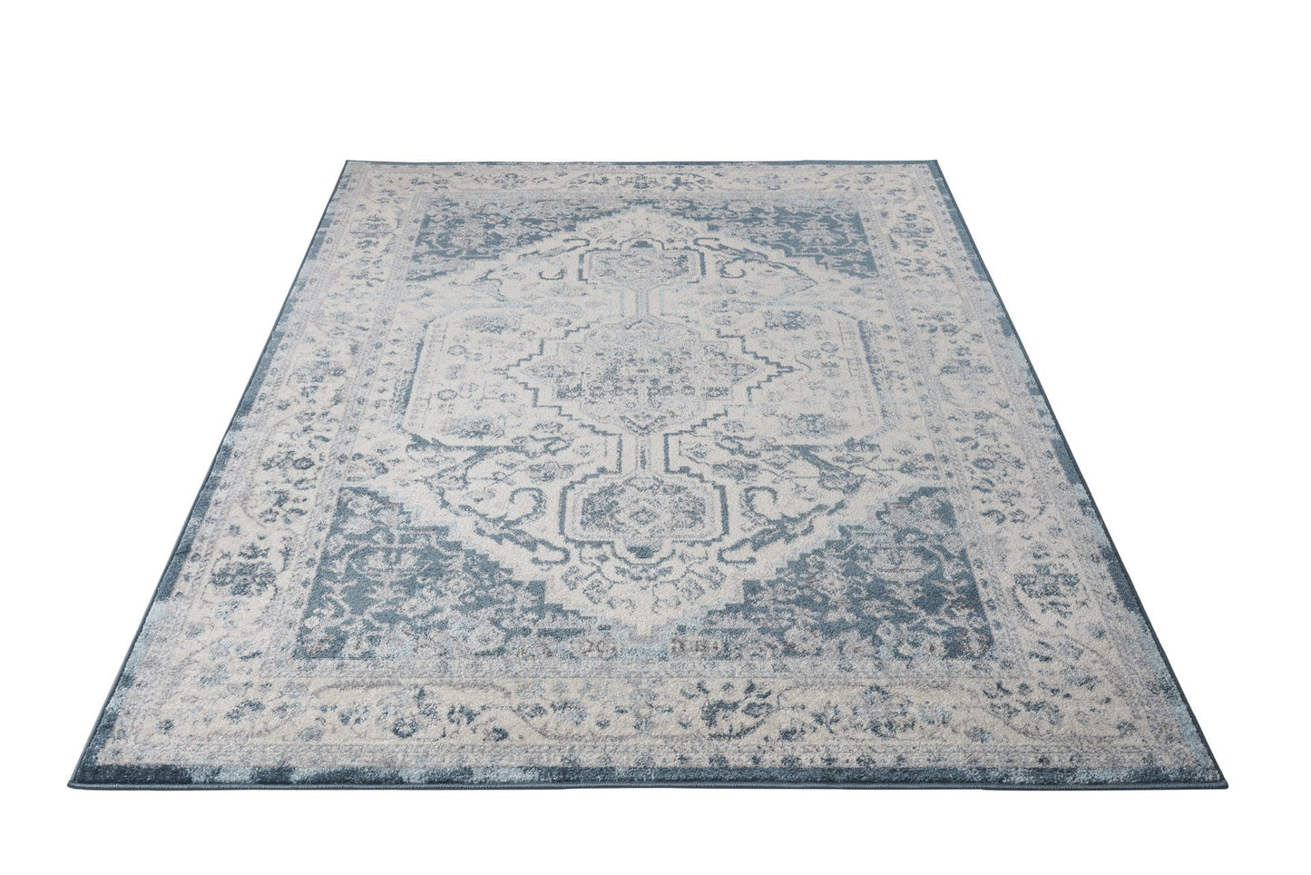 Lux Cotto Persian Bordered Blue Cream Area Rug