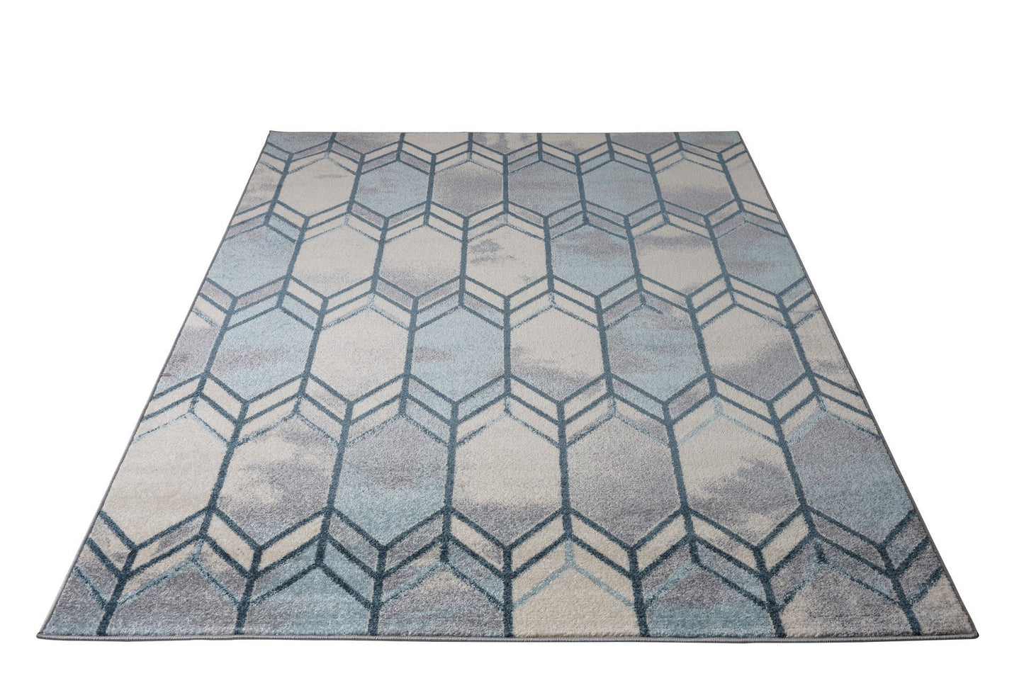 Stella Ivory Blue Grey Honeycomb Pattern Are Rug