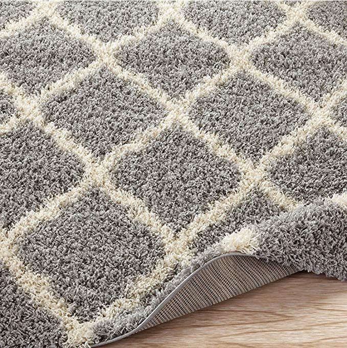 Rugs 5 Feet Diameter Round Shaggy Modern Area Rug Carpet in Grey-Cream