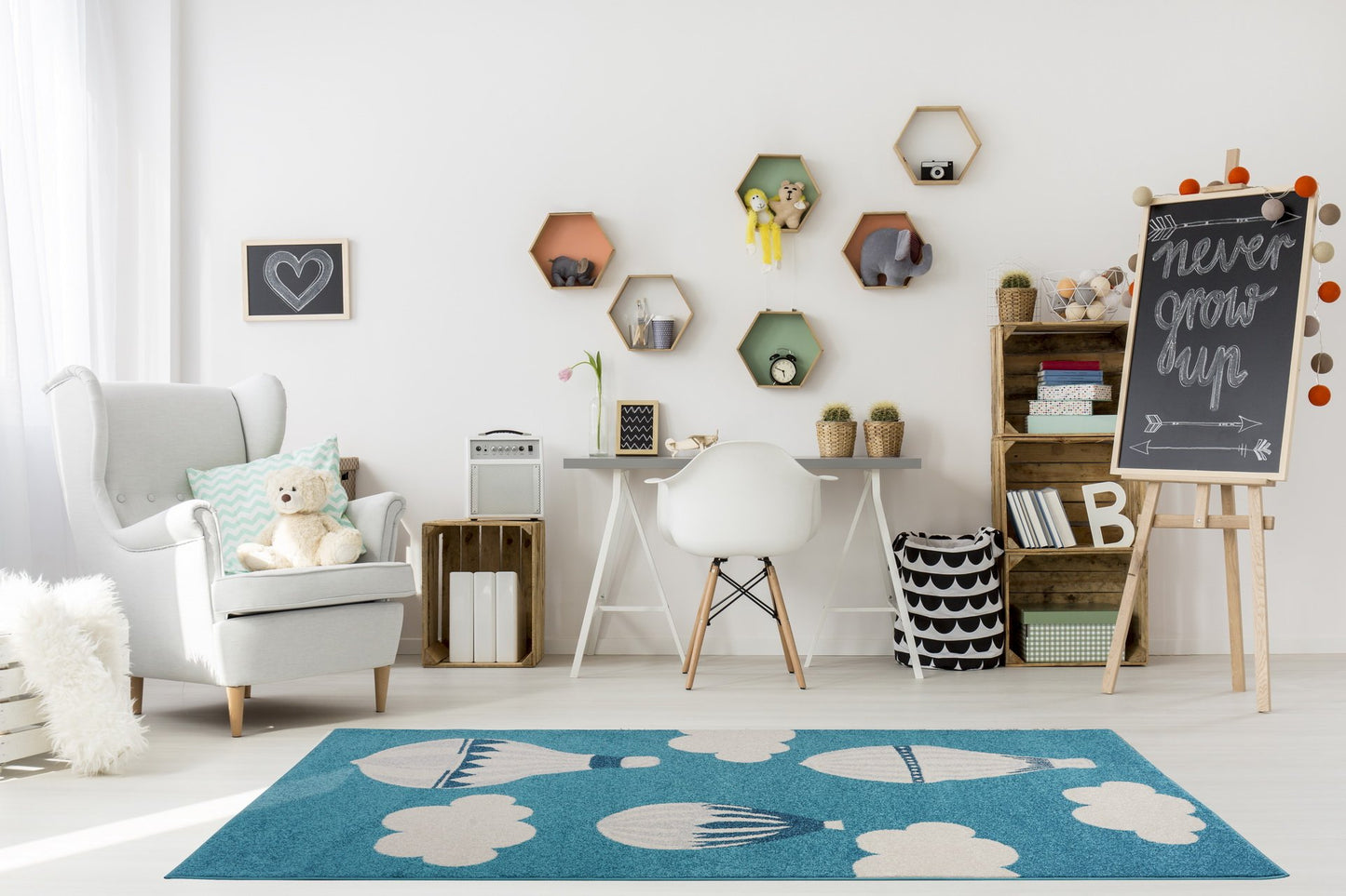 Parachute White Turquoise Kids Area Rug