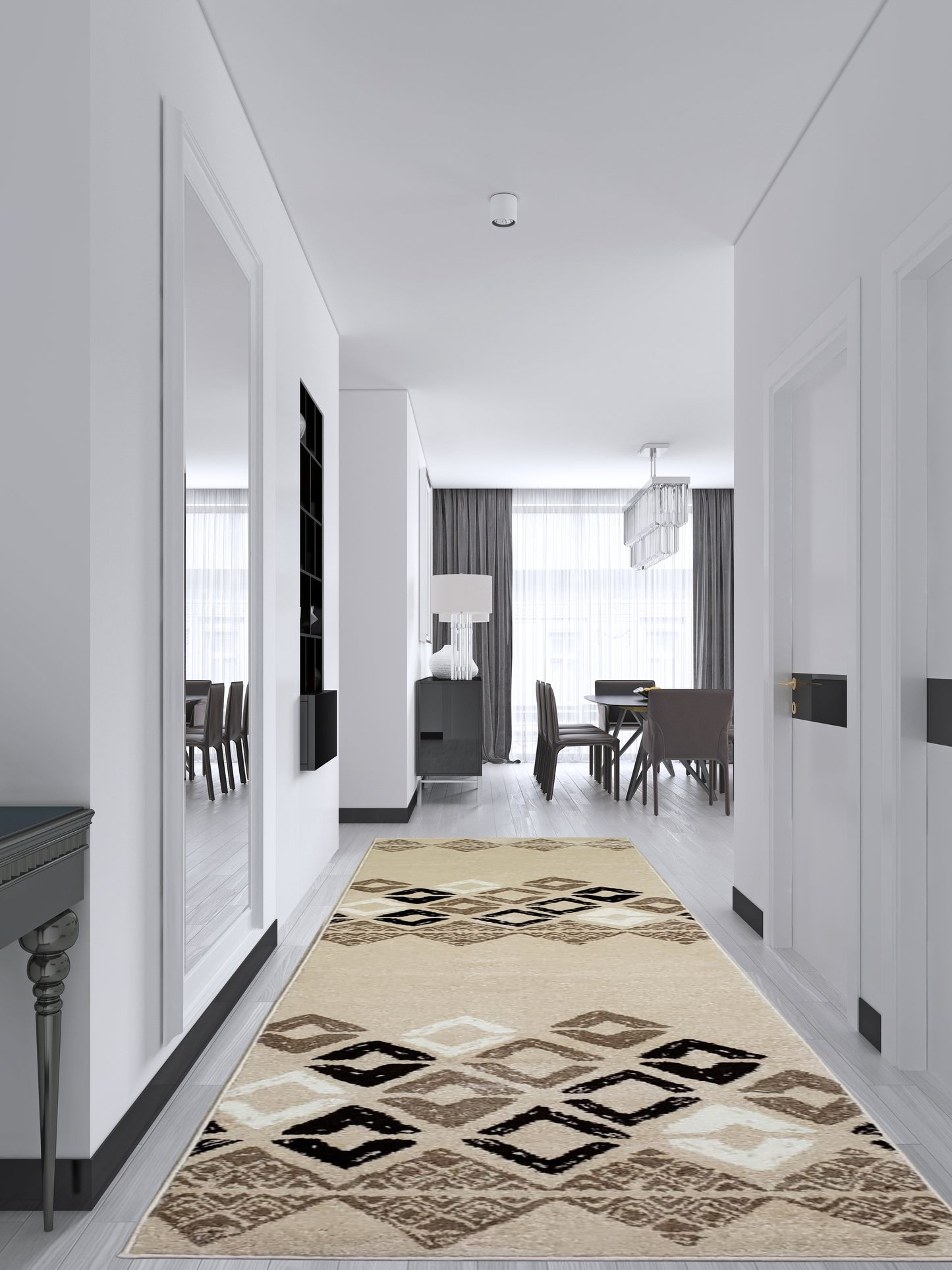 Flash Caramel Beige Geometric Area Rug