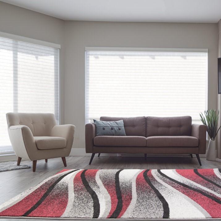 Durable Boston Collection Waves Pattern Abstract Mat Carpet in Ivory Red Grey, 2' x 3'3"(60cm x 100cm)