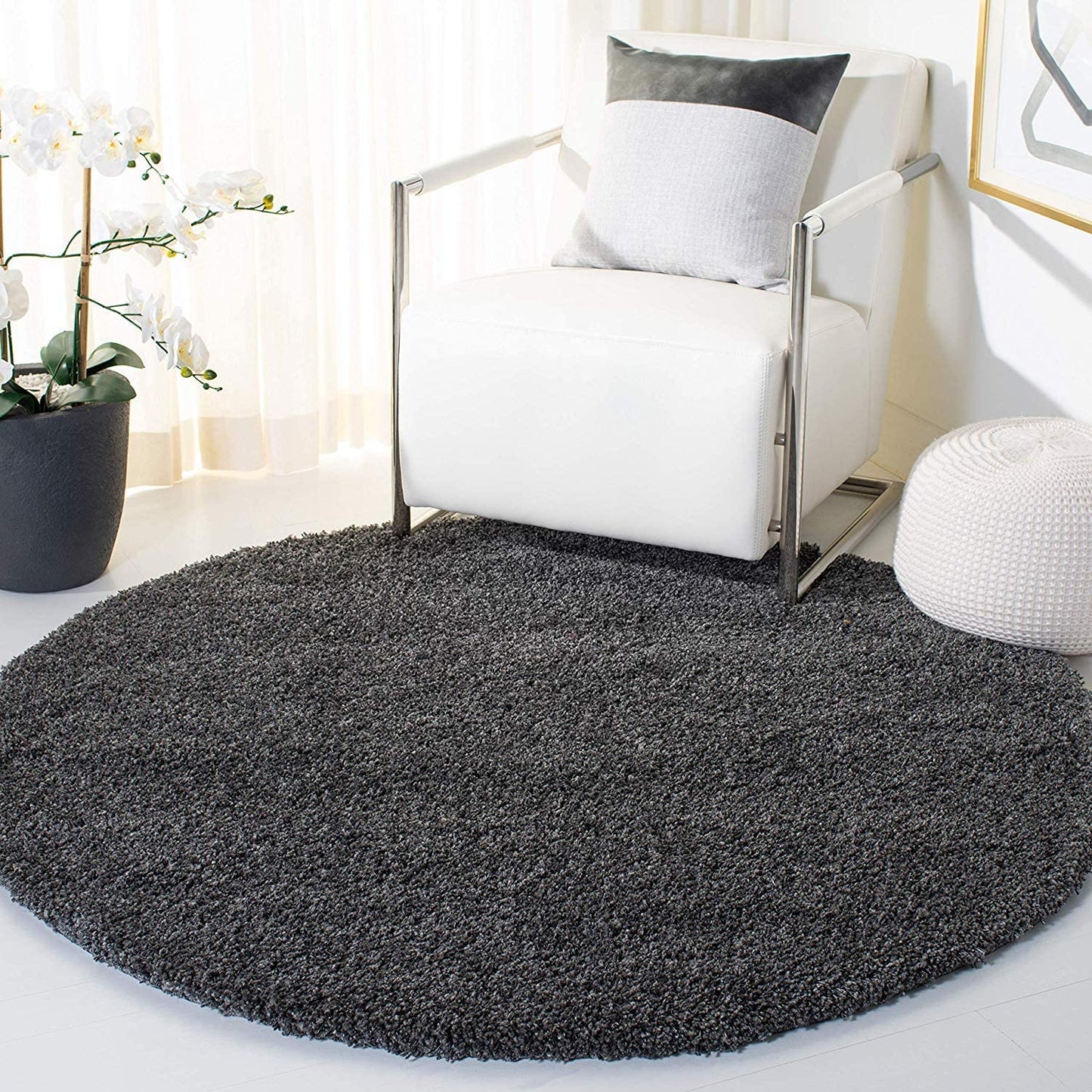 Dark Grey Solid Shaggy Area Rug