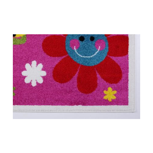 Cute Bees and Flowers Smiley Faces Kids Area Rug Carpet, Pink