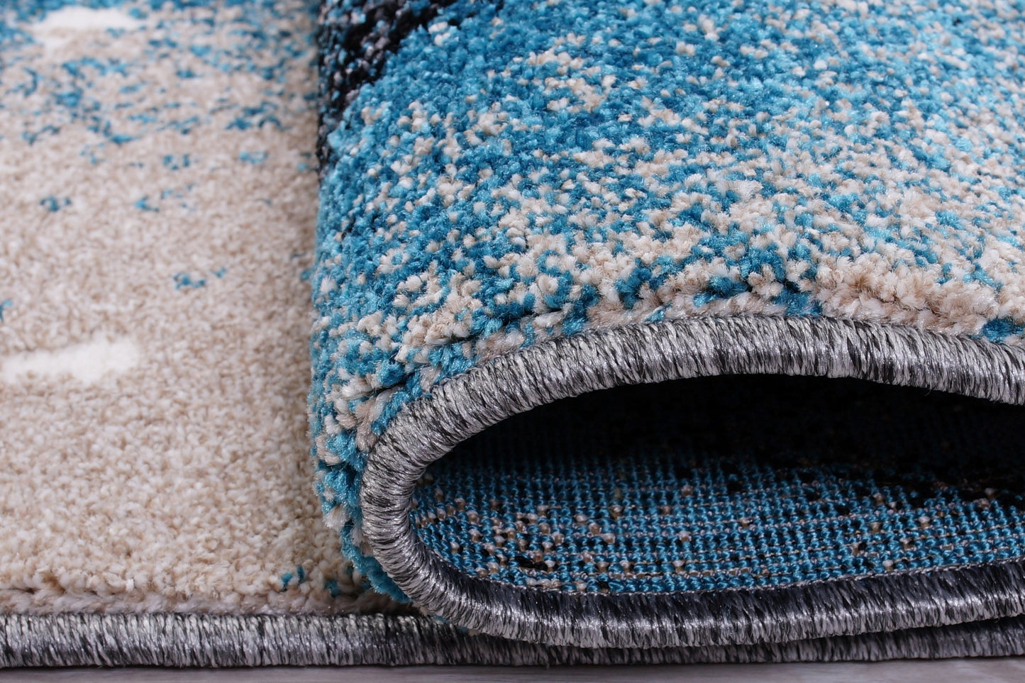 Everest Collection Ardene Abstract Pattern Turkish Soft Indoor Mat in Gray and Turquoise