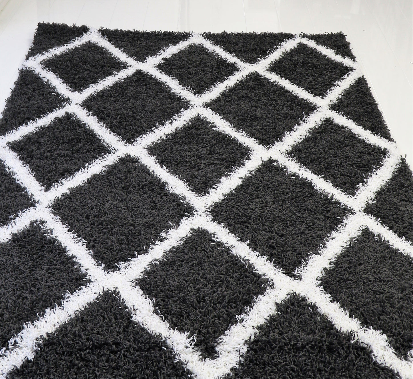 Rugs 5 Feet Diameter Round Shaggy Modern Area Rug Carpet in Dark Grey-White 3