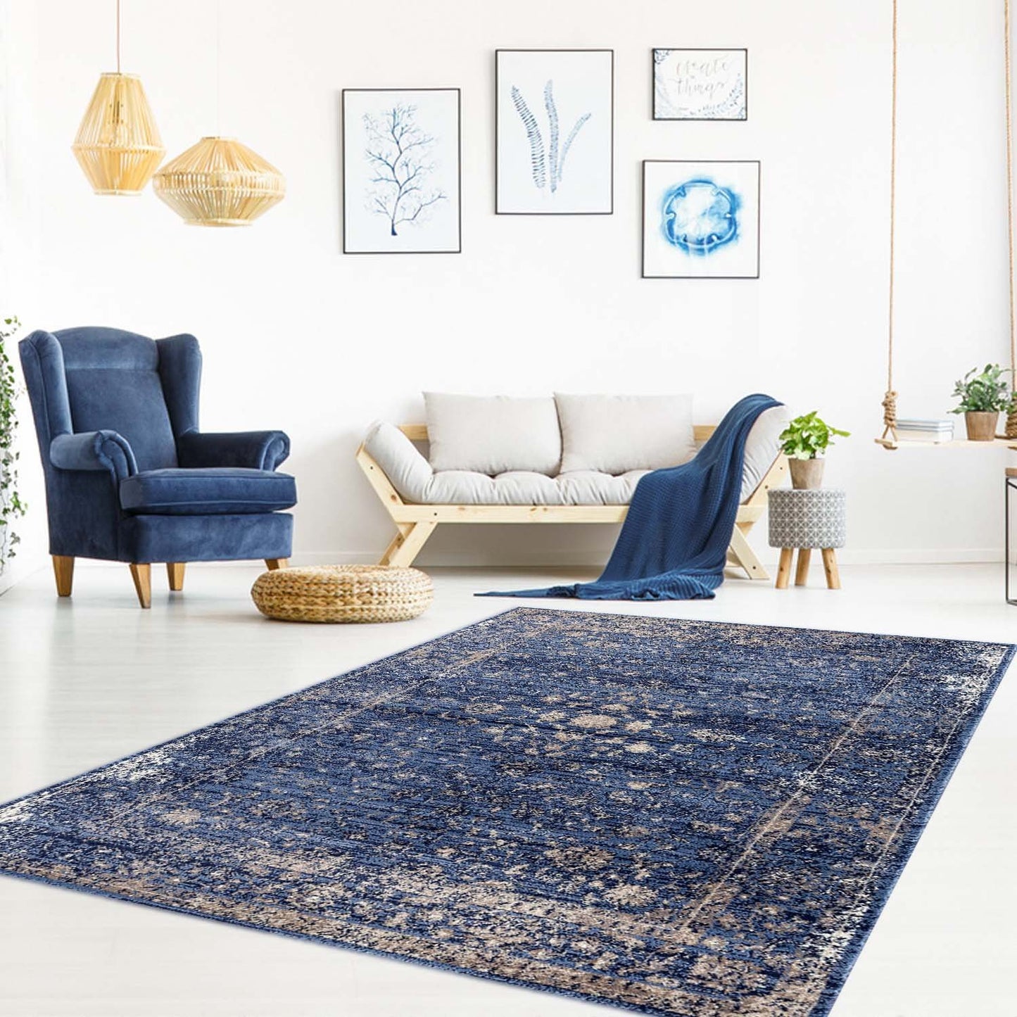Garnier Blue Beige Vintage Area Rug