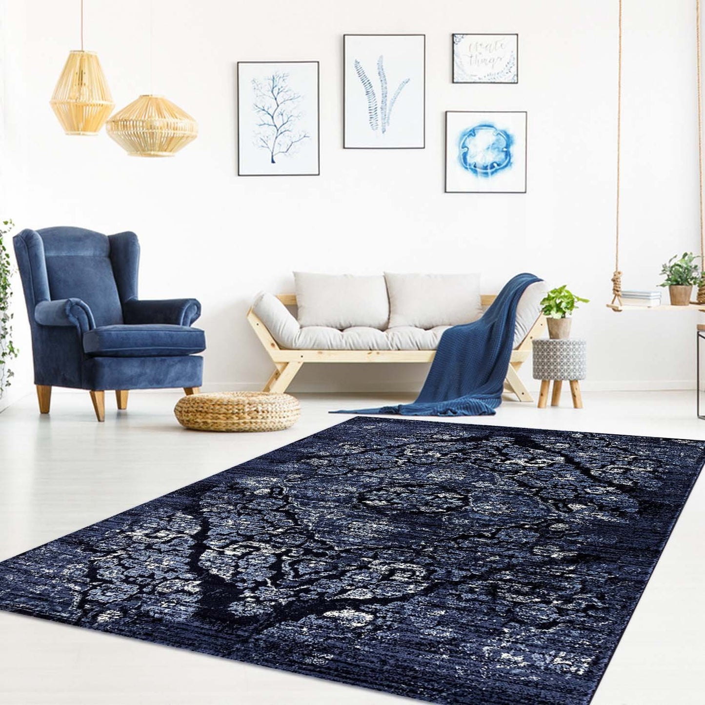 Kentucky Navy Blue Traditional Area Rug