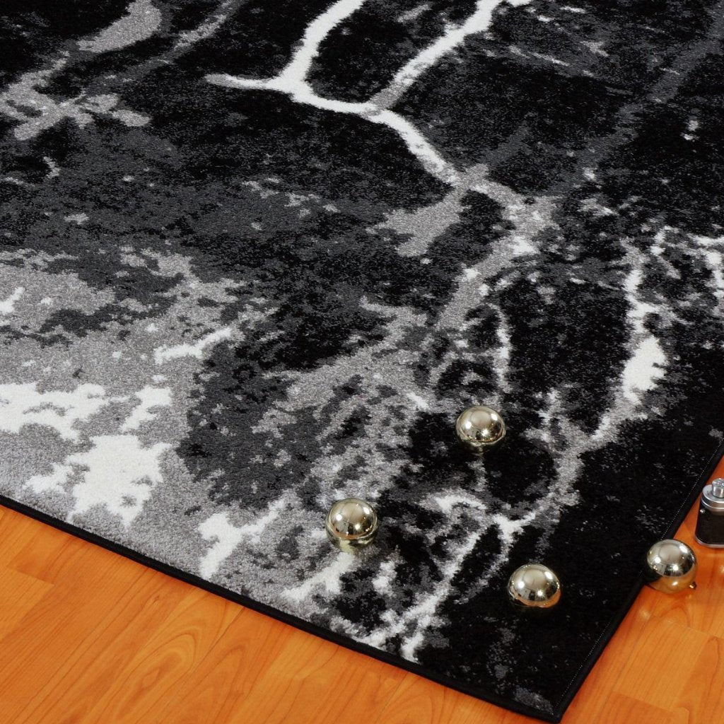 Anise Black White Abstract Area Rug -
