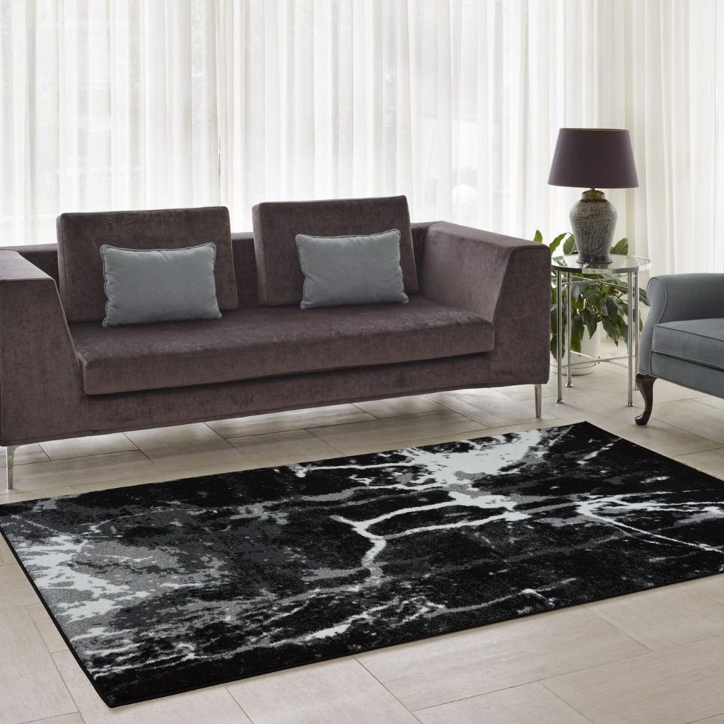 Anise Black White Abstract Area Rug -